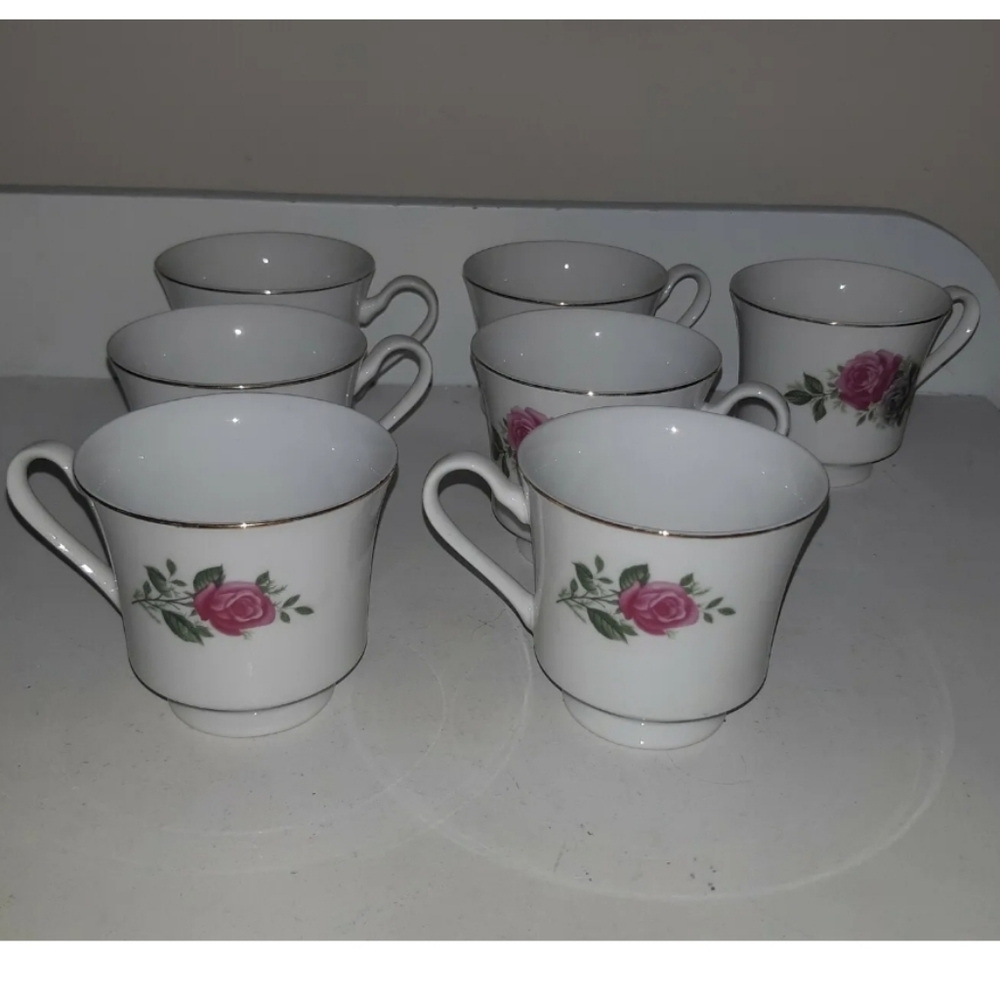 Crown Regent vintage Pink Rose pattern  Fine China lot of 7 Tea cups